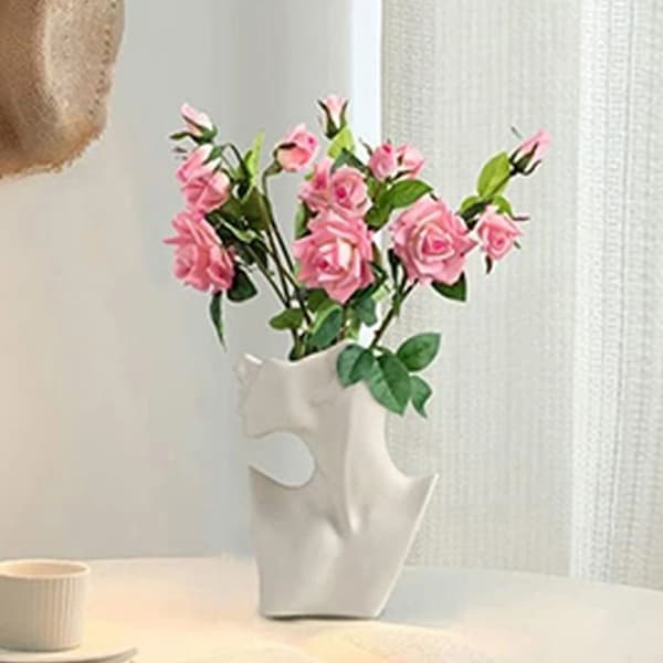 Keramisk Krop-formet Vase, Elegant Mat Finish, Håndlavet Design, Ideel til Tørrede Blomster