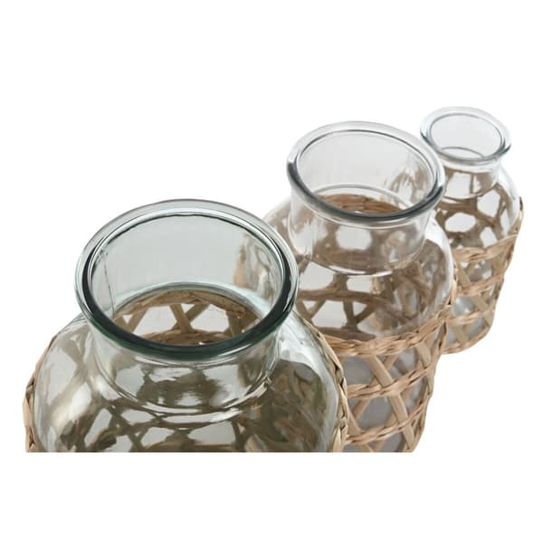 Vase Home ESPRIT Natur Krystal 18,3 x 18,3 x 30 cm (3 Dele)