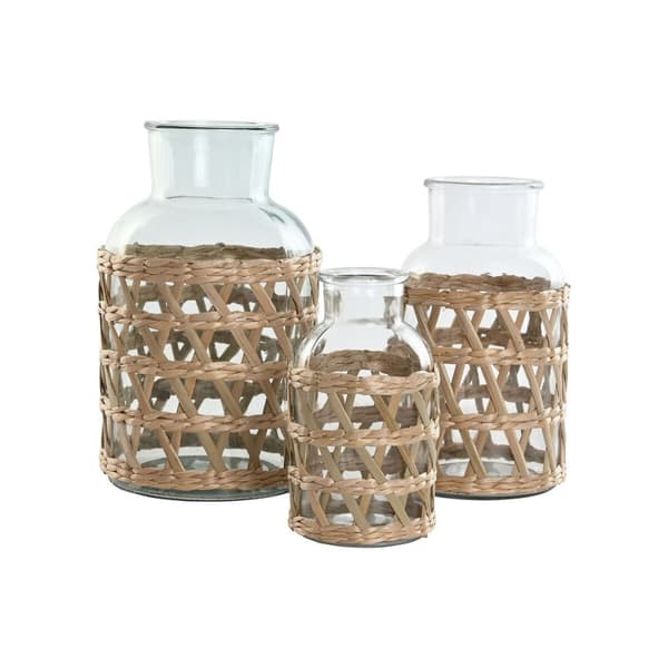 Vase Home ESPRIT Natur Krystal 18,3 x 18,3 x 30 cm (3 Dele)
