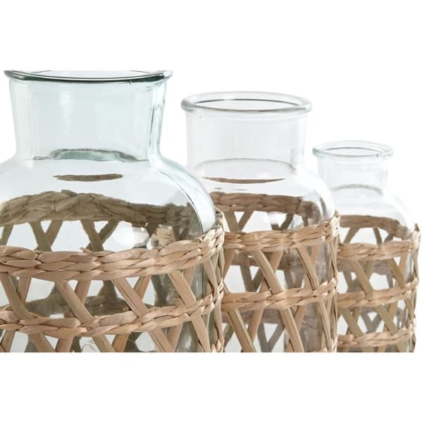 Vase Home ESPRIT Natur Krystal 18,3 x 18,3 x 30 cm (3 Dele)