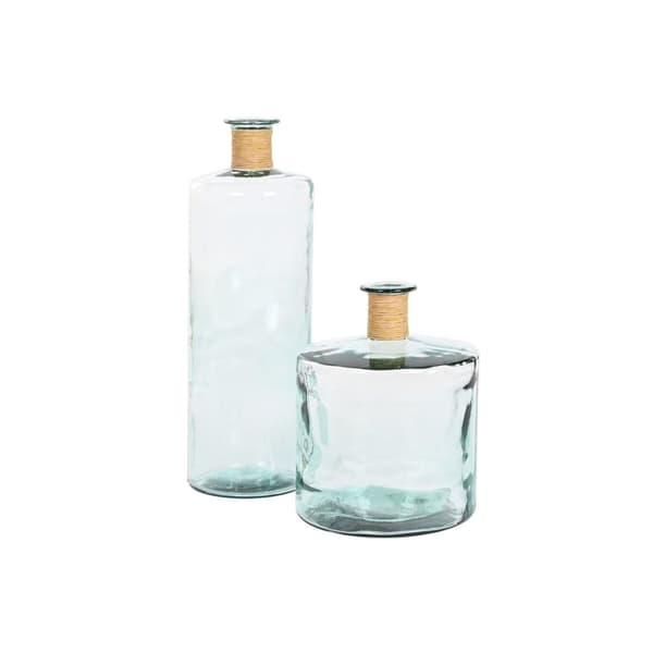Vase Home ESPRIT Gennemsigtig Siv Genbrugsglas Natur 25 x 25 x 75 cm