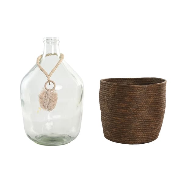 Vase Home ESPRIT Gjennomsiktig Mørkebrunt Krystall Naturell Kolonial 26 x 26 x 39 cm