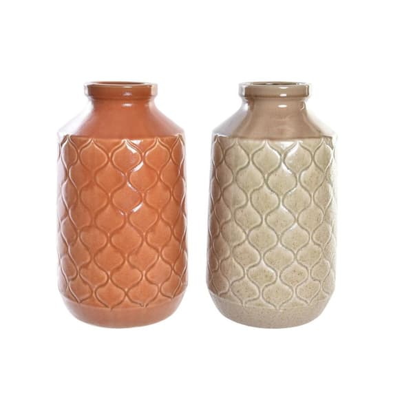 Vas DKD Home Decor Porslin Orange Grön (20 x 20 x 35 cm) (2 antal)