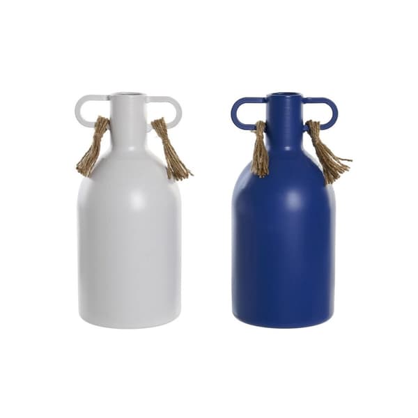 Vas DKD Home Decor Metall Vit Marinblå (9 x 9 x 19 cm) (2 antal)