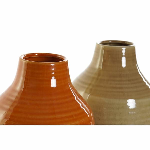 Vase DKD Home Decor Porcelæn Brun Orange (2 enheder) (17 x 17 x 27 cm)