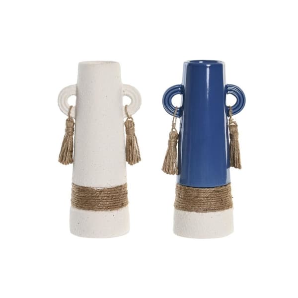 Vas DKD Home Decor Keramik Vit Marinblå (9,5 x 7 x 20 cm) (2 antal)