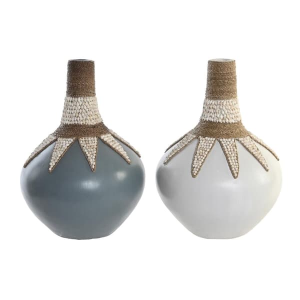 Vase DKD Home Decor Blå Hvid Bambus Muslinger (30 x 30 x 40 cm) (2 enheder)