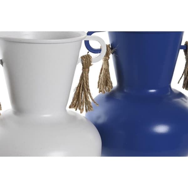 Vase DKD Home Decor Metal Hvid Marineblå (12 x 12 x 16 cm) (2 enheder)