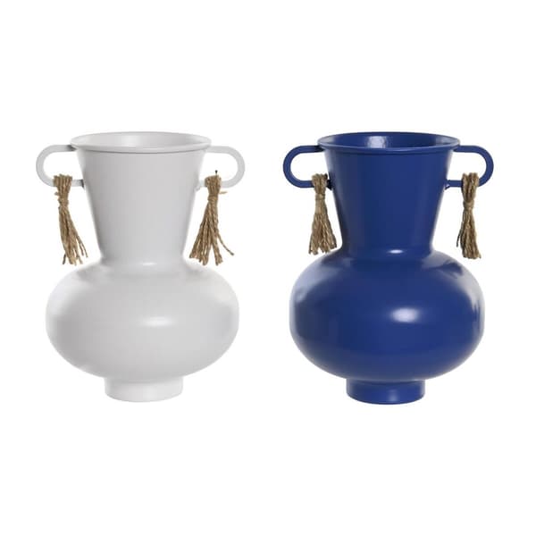 Vase DKD Home Decor Metal Hvid Marineblå (12 x 12 x 16 cm) (2 enheder)