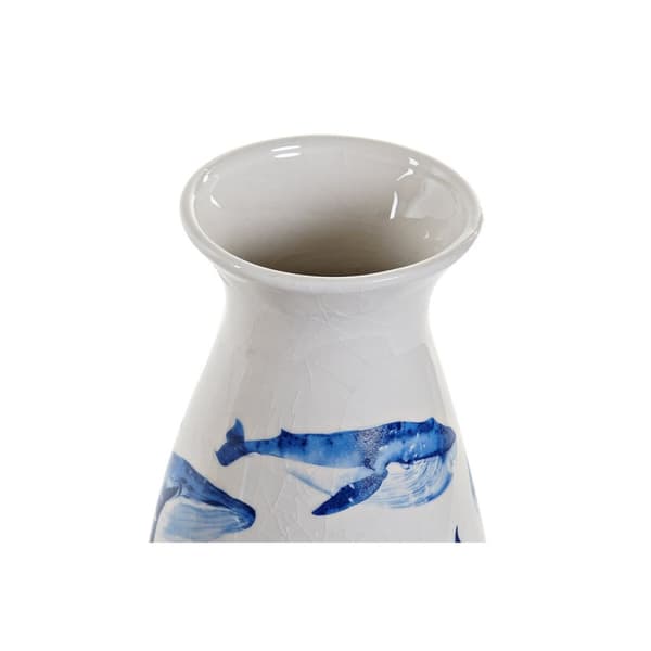 Vase DKD Home Decor Stjerne Hvid Himmelblå Marine Marineblå Stentøj Middelhavet Hval (2 enheder) (16 x 16 x 31 cm)