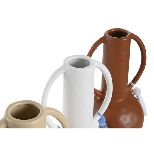 Vase DKD Home Decor Hvid Beige Terrakotta Dolomite Frynse 14 x 14 x 25,6 cm (3 enheder)