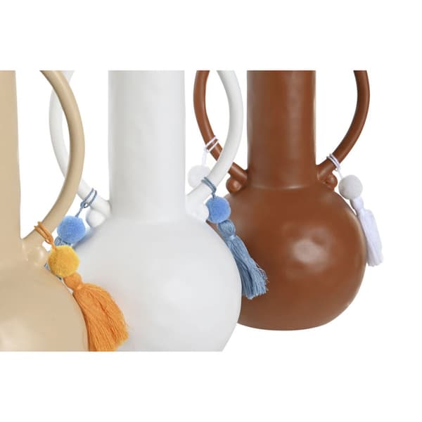 Vase DKD Home Decor Hvid Beige Terrakotta Dolomite Frynse 14 x 14 x 25,6 cm (3 enheder)