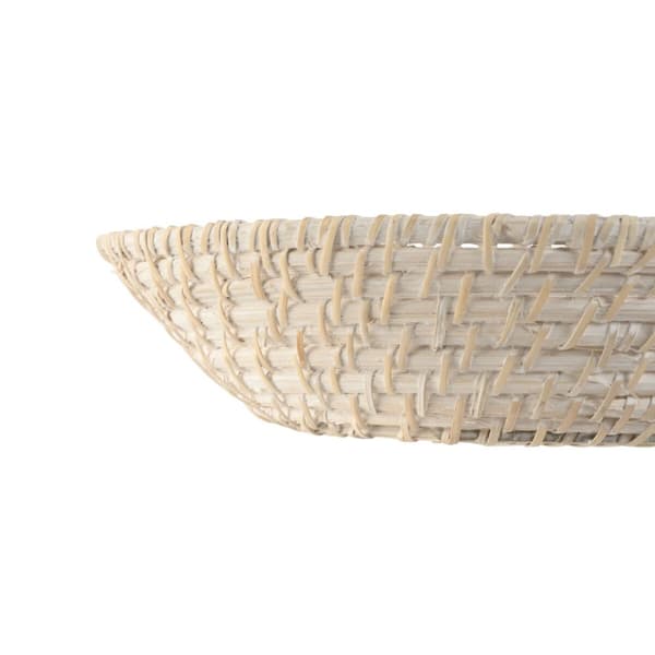 Borddekoration Home ESPRIT Hvid Natur Bambus Spanskrør 35 x 35 x 8 cm (2 Dele)