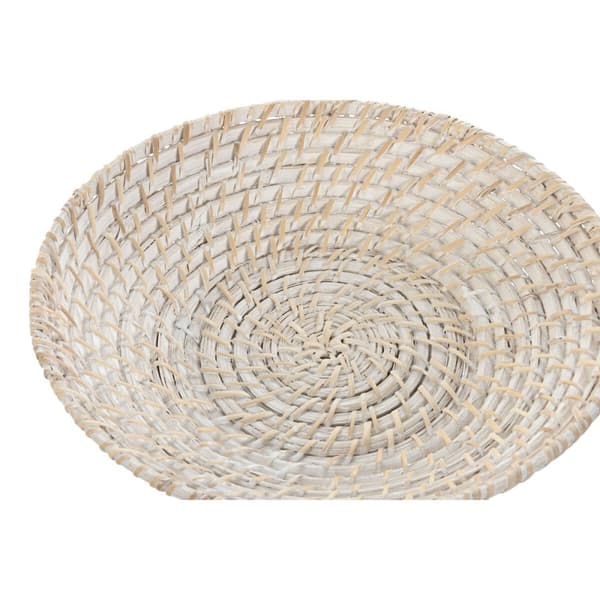 Borddekoration Home ESPRIT Hvid Natur Bambus Spanskrør 35 x 35 x 8 cm (2 Dele)
