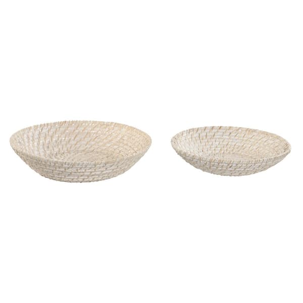 Borddekoration Home ESPRIT Hvid Natur Bambus Spanskrør 35 x 35 x 8 cm (2 Dele)