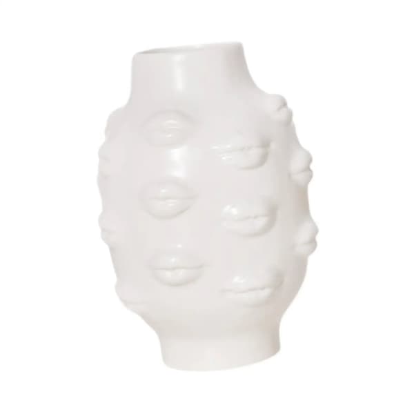 Kreativ Læbe Vase, Porcelænsmateriale, Dekorativ Hjem Accent, Unik Design,HVID