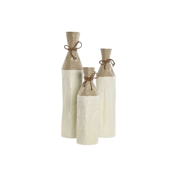 Set med 3 Vasar Home ESPRIT Vit Gyllene Metall 14 x 14 x 67 cm (3 Delar)