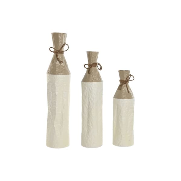 Sett med 3 Vaser Home ESPRIT Hvit Gyllen Metall 14 x 14 x 67 cm (3 Deler)