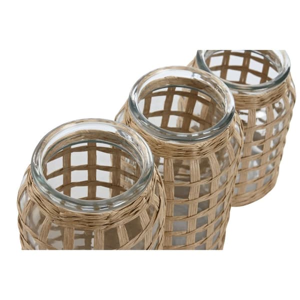 Set med 3 Vasar Home ESPRIT Naturell Glas 11 x 11 x 21 cm (3 Delar)