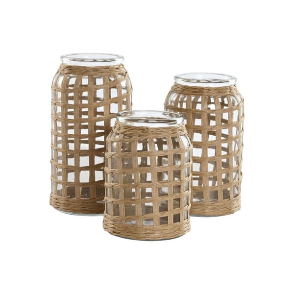 Set med 3 Vasar Home ESPRIT Naturell Glas 11 x 11 x 21 cm (3 Delar)