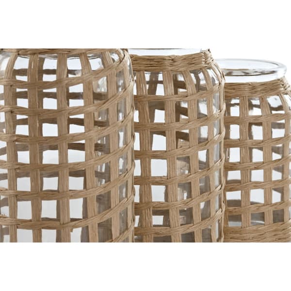 Set med 3 Vasar Home ESPRIT Naturell Glas 11 x 11 x 21 cm (3 Delar)