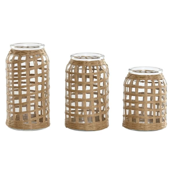 Set med 3 Vasar Home ESPRIT Naturell Glas 11 x 11 x 21 cm (3 Delar)