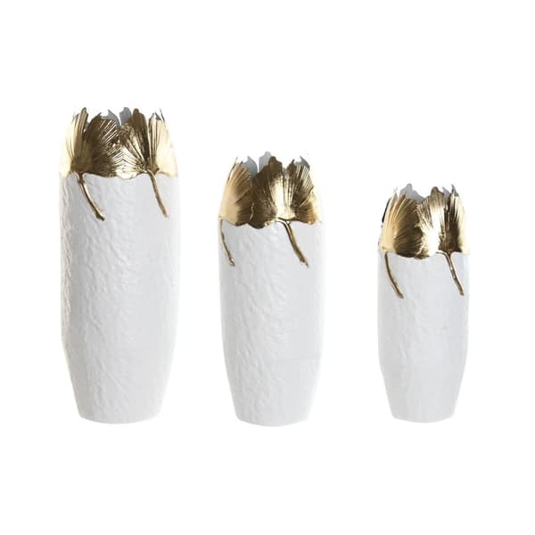 3 Maljakon Setti Home ESPRIT Valkoinen Kullattu Metalli 21 x 21 x 55 cm (3 Kappaletta)