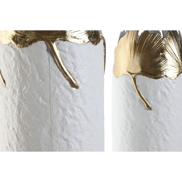 Set med 3 Vasar Home ESPRIT Vit Gyllene Metall 21 x 21 x 55 cm (3 Delar)