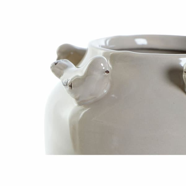 Vase DKD Home Decor Porcelæn Grå Beige Fugle Shabby Chic (15 x 15 x 13,5 cm) (2 enheder)