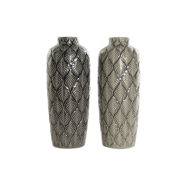 Vase DKD Home Decor Grøn Grå Porcelæn Orientalsk 16 x 16 x 40 cm (2 enheder)
