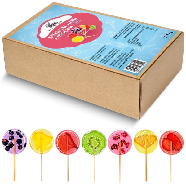 Natural Fruit Lollipops utan socker, frystorkad frukt, set med 7 stycken