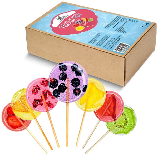 Natural Fruit Lollipops utan socker, frystorkad frukt, set med 7 stycken