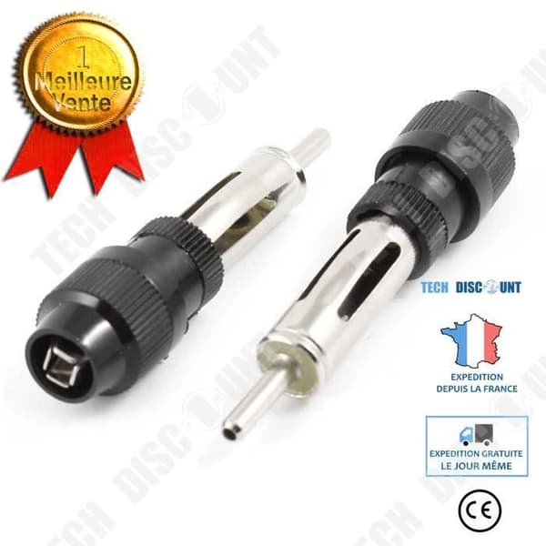 TD® Set med 2 Bilantenndelar - Radio AM - FM Antennkontakt Hane Adapterkontakt Svart