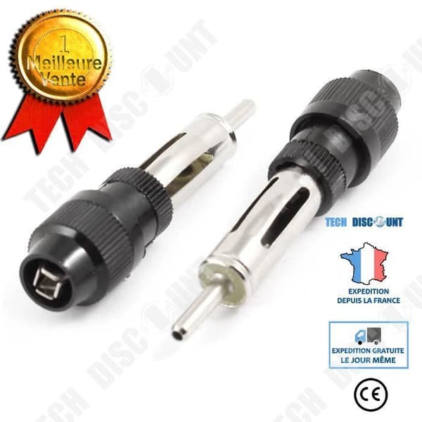 TD® Set med 2 Bilantenndelar - Radio AM - FM Antennkontakt Hane Adapterkontakt Svart