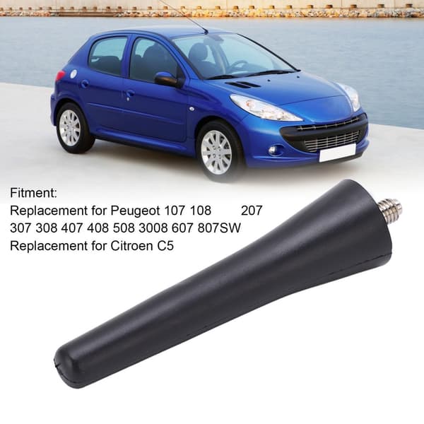 Bil Licens Antenne Mast 6561N3 6.7cm Længde ABS Sort Udskiftning for Peugeot 107 108 206 207 307 308 407