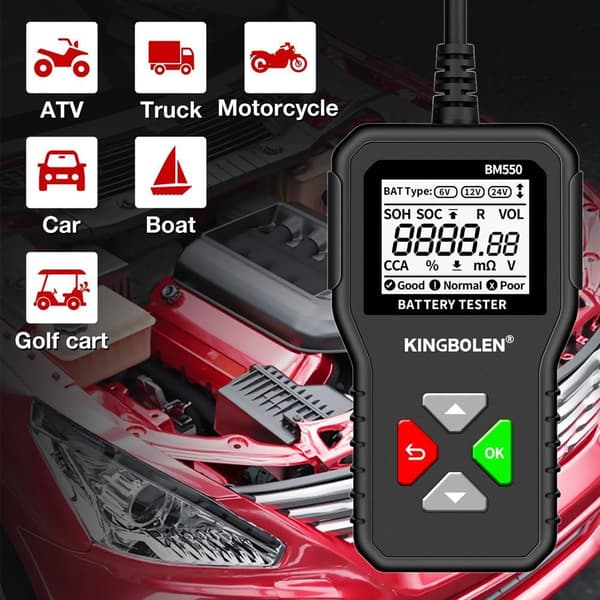 6V/12V/24V multifunktionell bilbatteritestare med skydd, 100-2000 CCA batterianalysator, bred tillämplighet