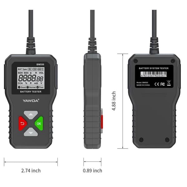 6V/12V/24V multifunktionell bilbatteritestare med skydd, 100-2000 CCA batterianalysator, bred tillämplighet