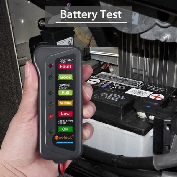 JEC Professional 12V digital batteri- och generatortestare - 6 LED-indikatorer - Multifunktionstestare för bil och motorcykel