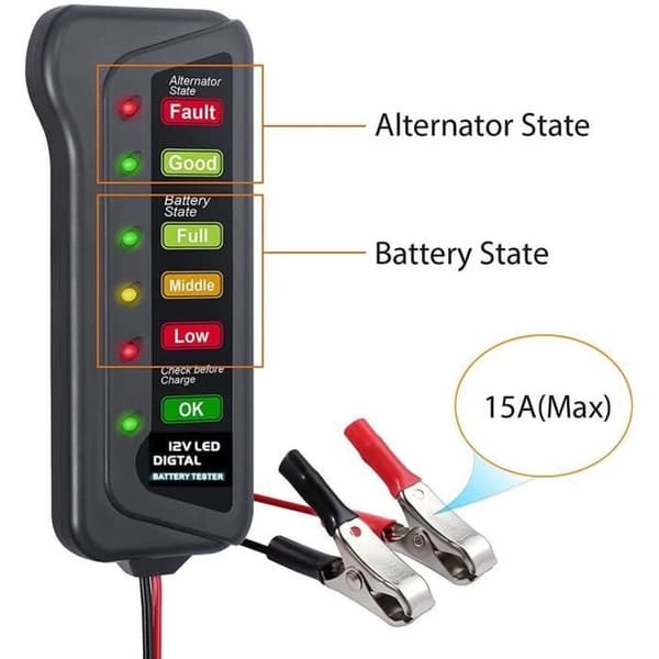 12V 6 LED bilbatteri och generatortestare, belysnings digital generatortestare, multifunktionstestare för bil