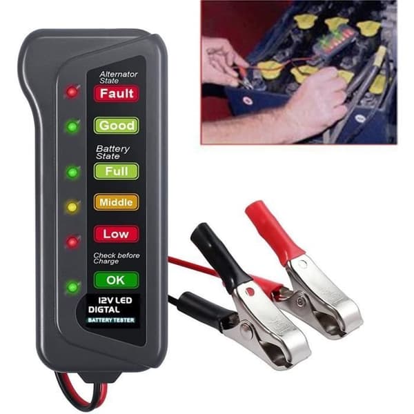 12V 6 LED bilbatteri och generatortestare, belysnings digital generatortestare, multifunktionstestare för bil