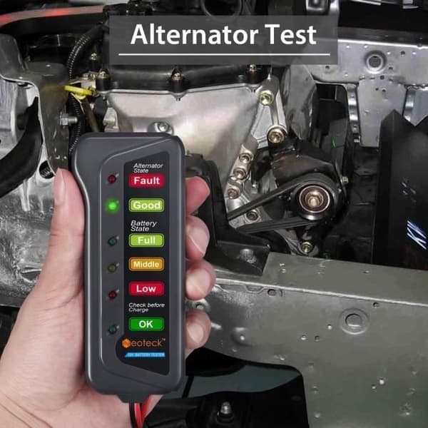 Professionell 12V digital batteri- och generatortestare - 6 LED-indikatorer - Multifunktionstestare för bilar och motorcyklar