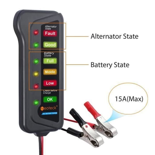 Professionell 12V digital batteri- och generatortestare - 6 LED-indikatorer - Multifunktionstestare för bilar och motorcyklar