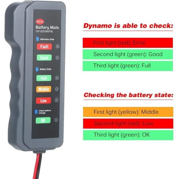 12V bilbatteri Alternator Tester LED Digital Battery Condition Alternator Analysator med Cu Clip