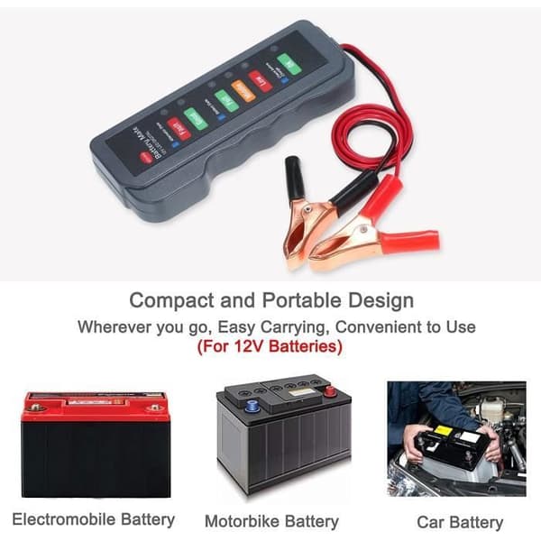 12V bilbatteri Alternator Tester LED Digital Battery Condition Alternator Analysator med Cu Clip