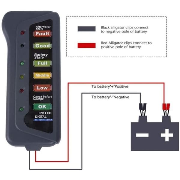 12V bilbatteritestare, bilbatteribelastningstestare Generatortestare med 6 LED-indikatorer lång