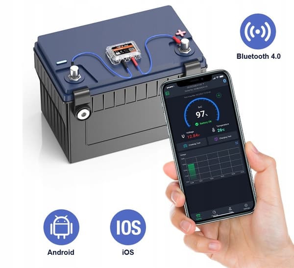 AKUN VALVONTA-TESTARI Laturi + GPS-seurantasovellus iOS Android BT