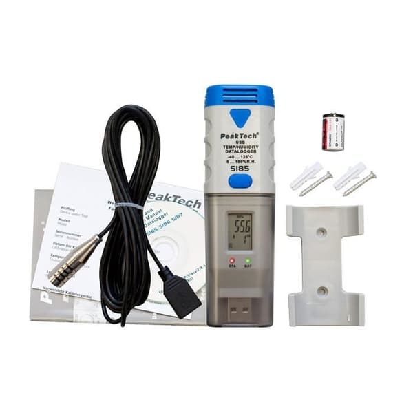PeakTech USB temperaturregistrator med PC-programvara och extern sensor för 32000 mätvärden