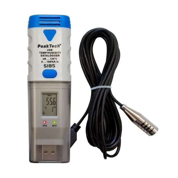 PeakTech USB temperaturregistrator med PC-programvara och extern sensor för 32000 mätvärden