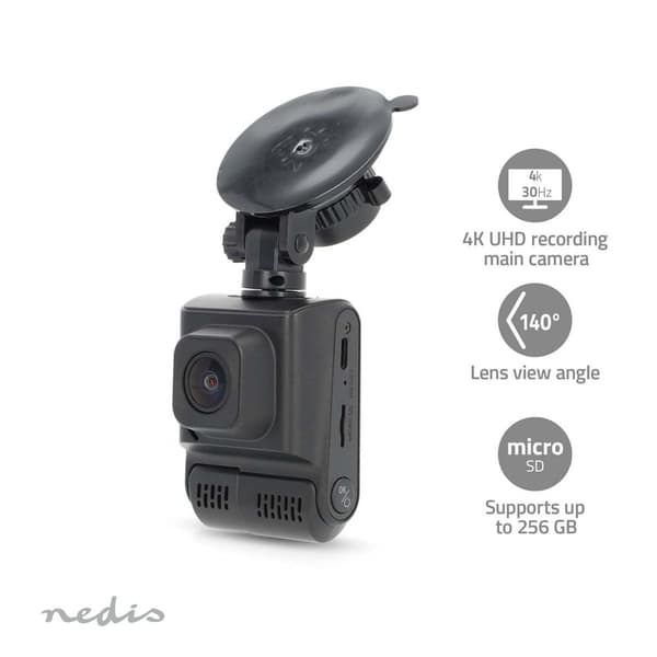 Nedis Dash Cam | 4K@30fps | 12 MPixel | 2 " | Wi-Fi | LCD | Dobbelt kamera | Kabine utsiktskamera | GPS | Parkeringssensor | Bevegelsessensor | Nattvi