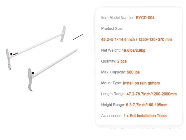 Van Roof Ladder Rack, 500 lbs kapasiteetti, säädettävä pituus,500 paunaa